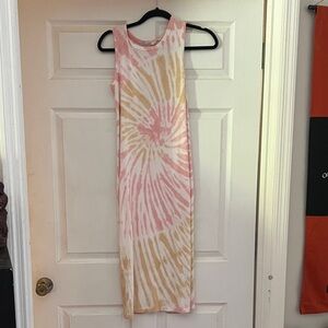C&C California Pink and Yellow Tie-Dye Midi Dress